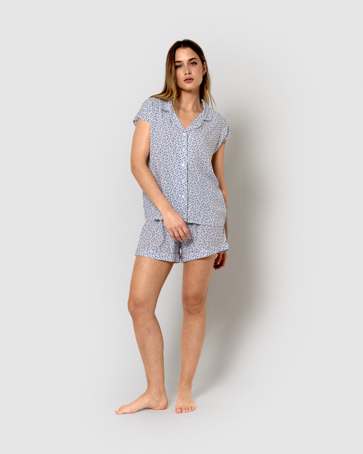 Lilac indigo viscose short pajama shirt