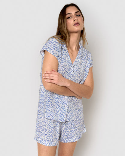 chemise de pyjama courte en viscose lilas indigo