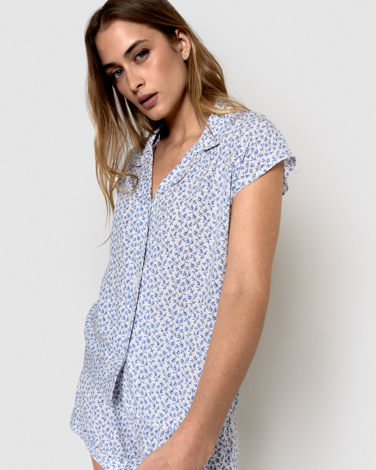 Pijama corto camisero viscosa lilo índigo