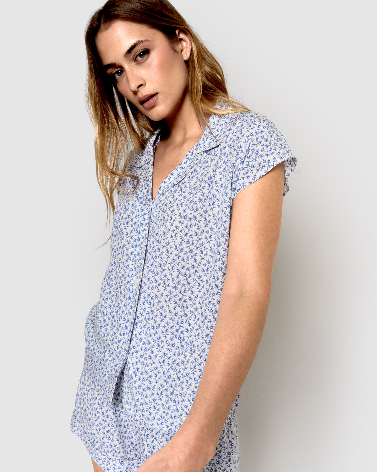 Lilac indigo viscose short pajama shirt