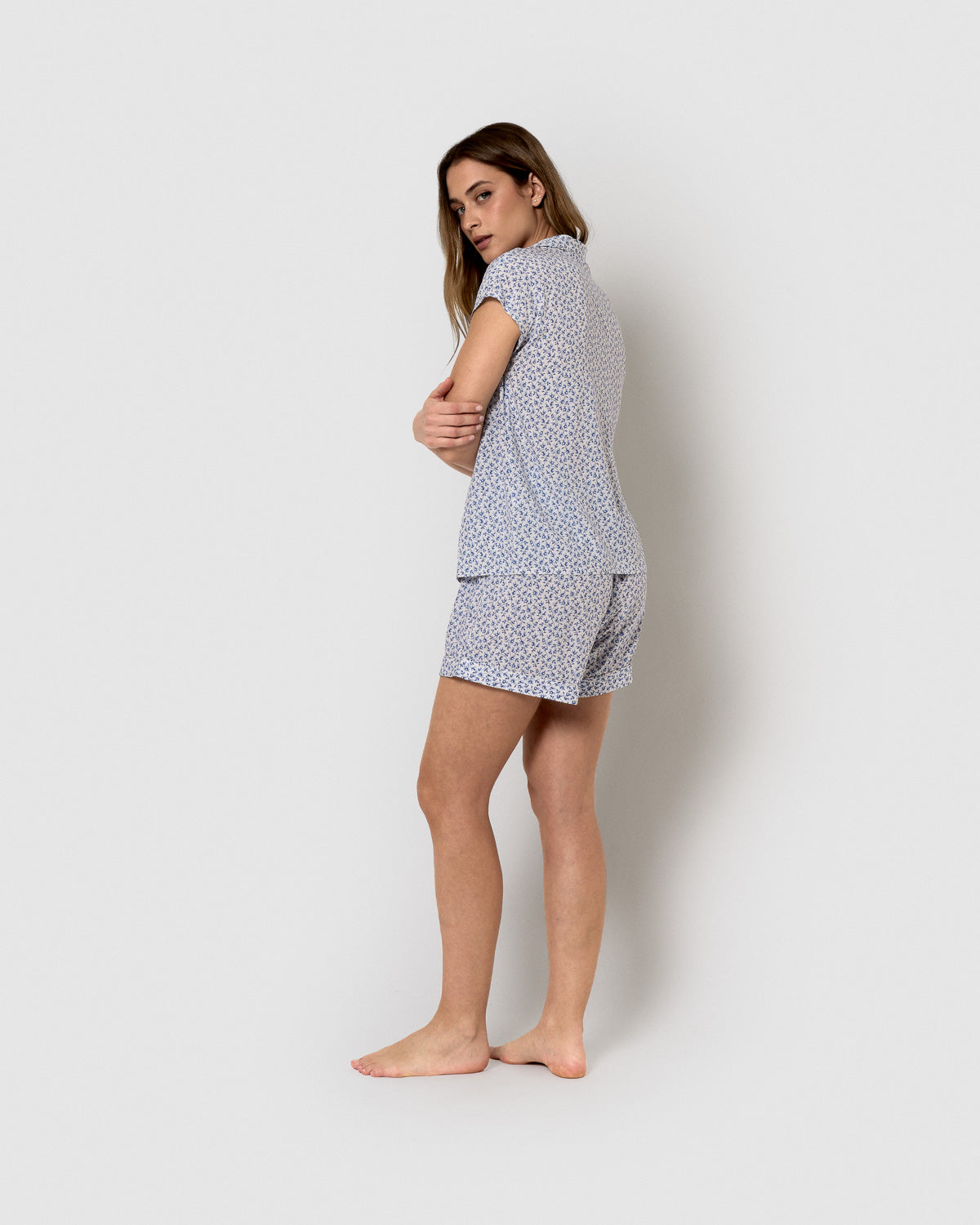 chemise de pyjama courte en viscose lilas indigo