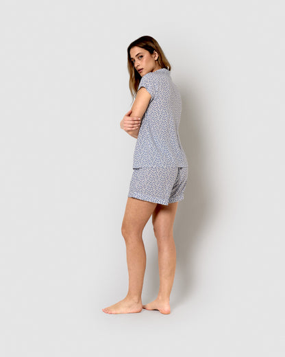 Camicia da pigiama corta in viscosa lilla indaco