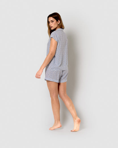 Camicia da pigiama corta in viscosa lilla indaco
