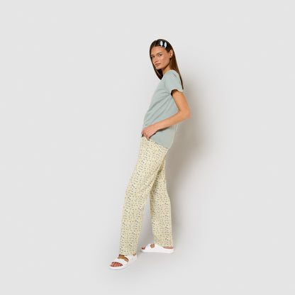 Long cotton pajamas with short sleeves and V-neck, Domana aqua blue