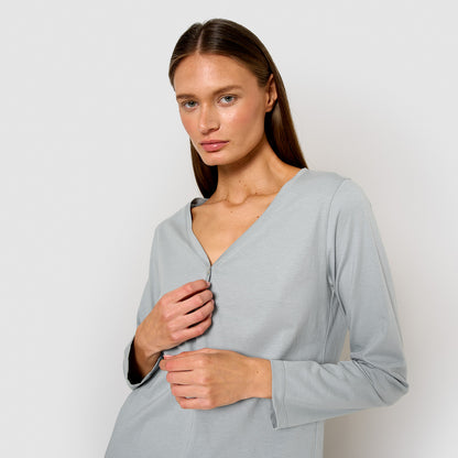 Pigiama lungo in cotone con scollo a V, Domana azzurro