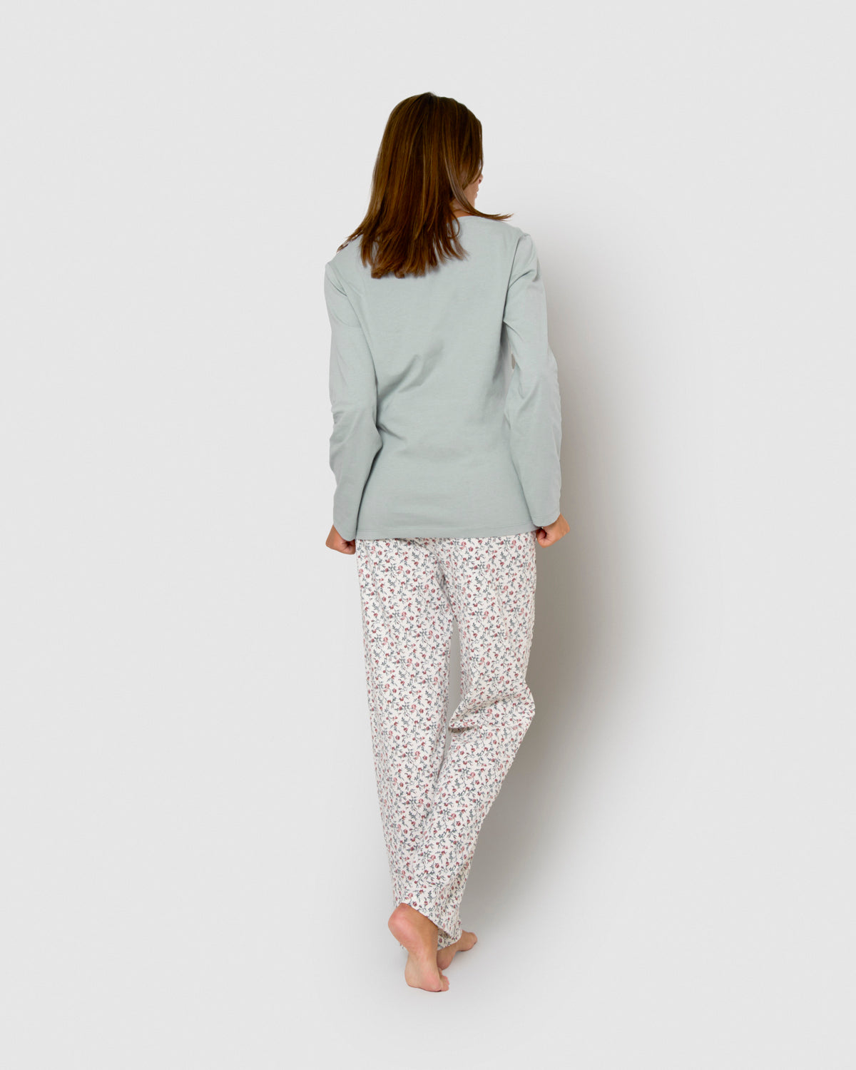 Pijama largo de algodón con escote pico niles azul agua