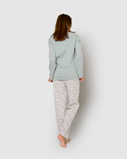 Pijama largo de algodón con escote pico niles azul agua