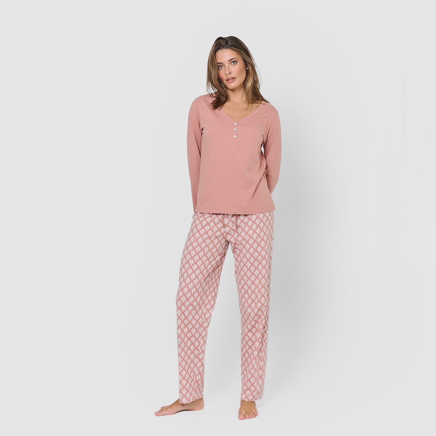 Pijama largo de mujer de algodón zurich rosa