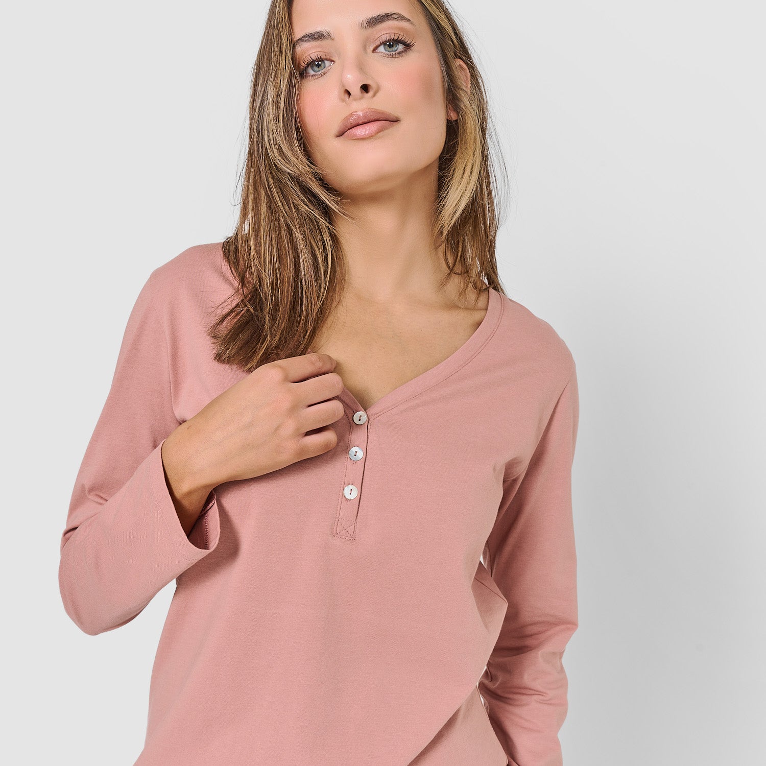 Pijama largo de mujer de algodón zurich rosa