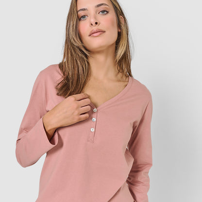 Pijama largo de mujer de algodón zurich rosa