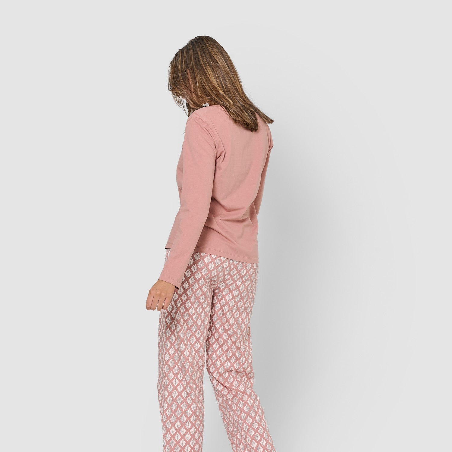 Pijama largo de mujer de algodón zurich rosa