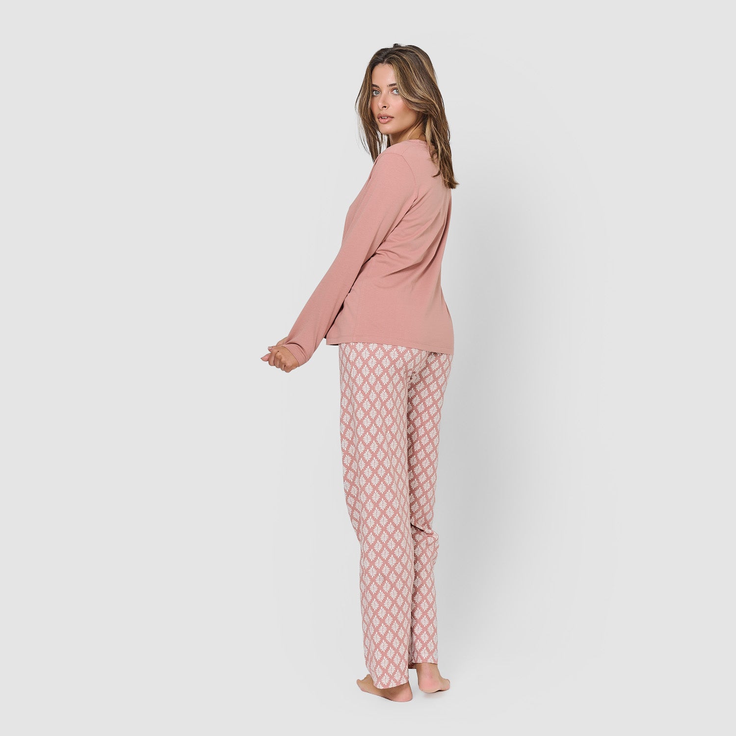 Pijama largo de mujer de algodón zurich rosa