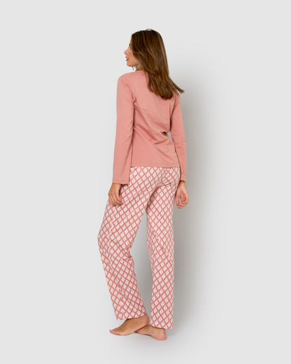 Pijama largo de mujer de algodón zurich rosa