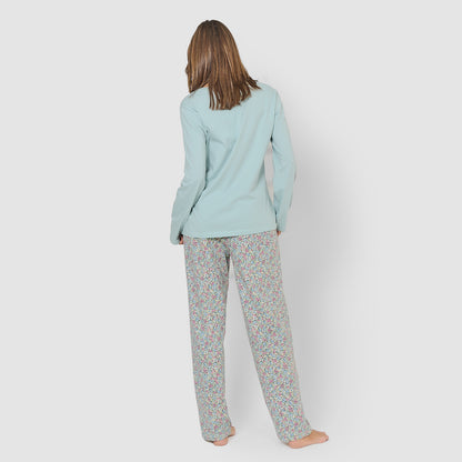 Pijama largo de algodón con escote pico belinda verde agua