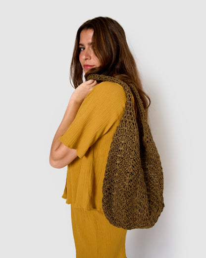 Set de camisa y short de algodón lino ocre