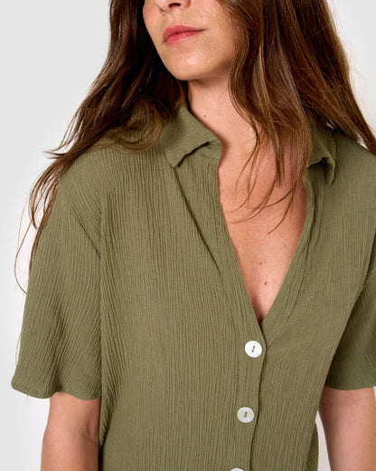 Set de camisa y short de algodón lino verde cacería