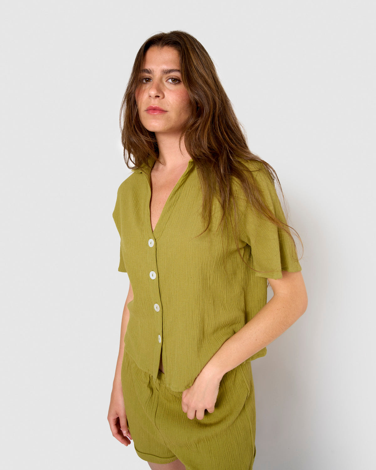 Set de camisa y short de algodón lino lima