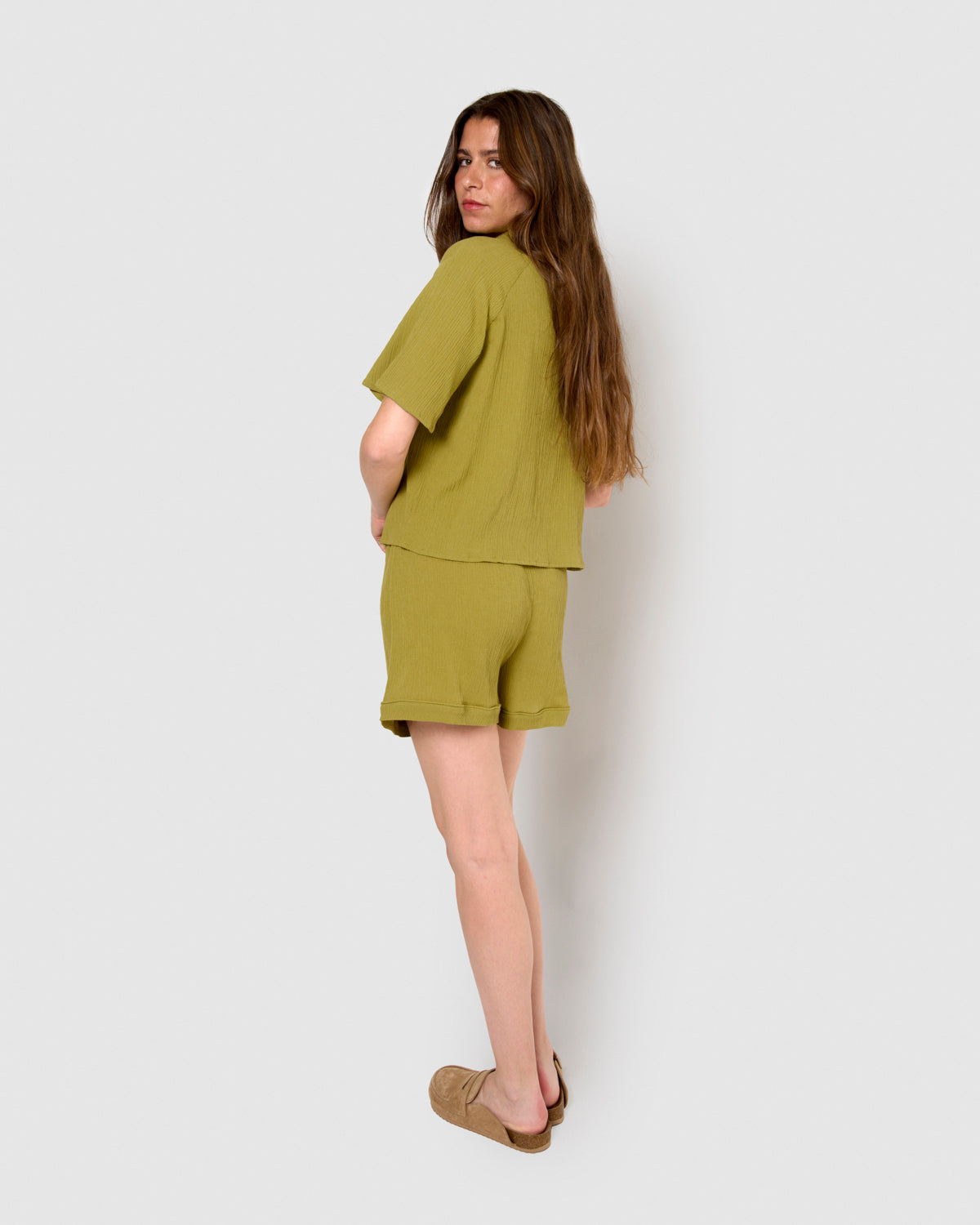 Set de camisa y short de algodón lino lima