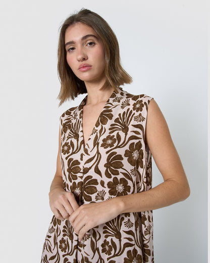 Vestido midi bambula detalles plisados alexis marrón
