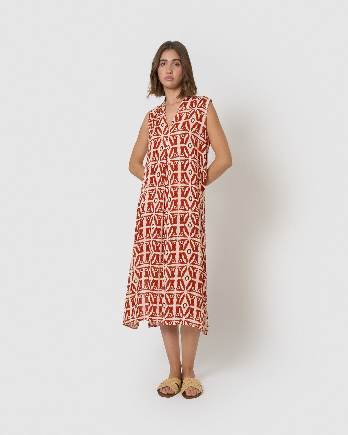 Vestido midi bambula detalles plisados catania teja