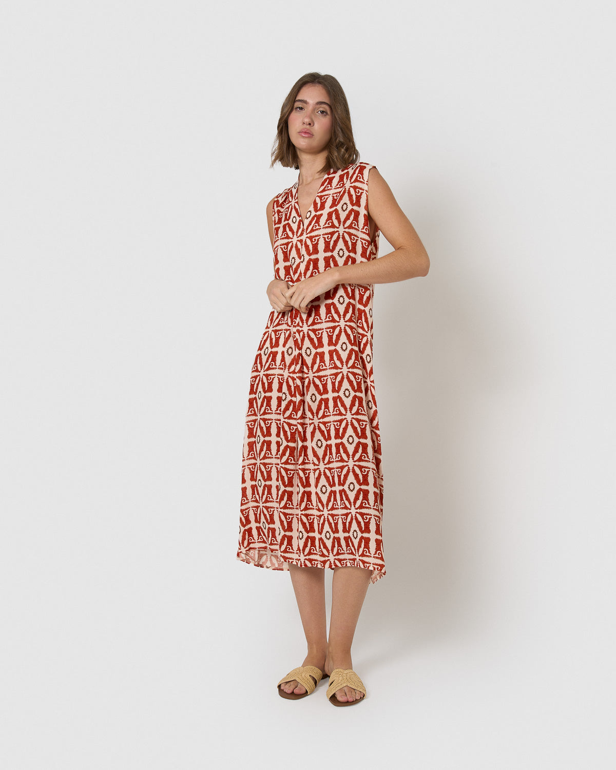 Vestido midi bambula detalhes plissados catania teja