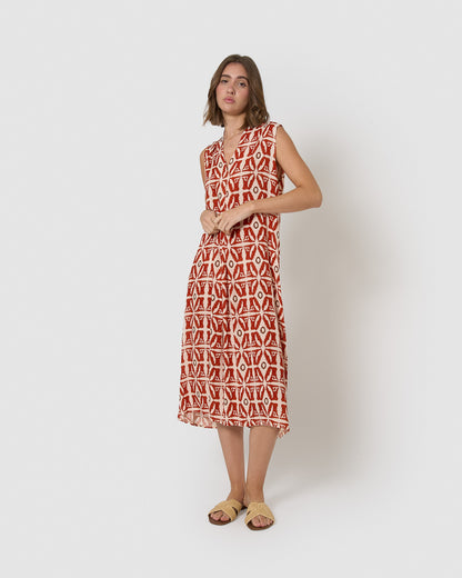 Vestido midi bambula detalhes plissados catania teja