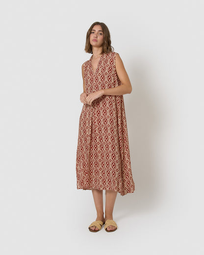 Vestido midi bambula detalles plisados costwolds teja