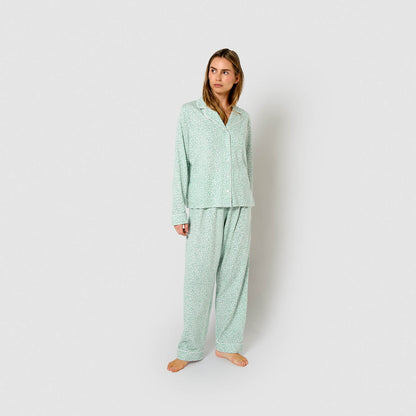 Pijama largo camisero algodón veleta verde tiffany