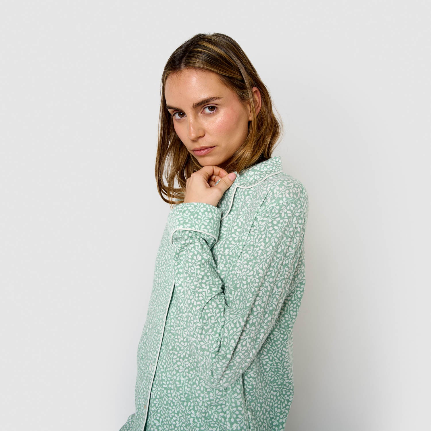 Pijama largo camisero algodón veleta verde tiffany