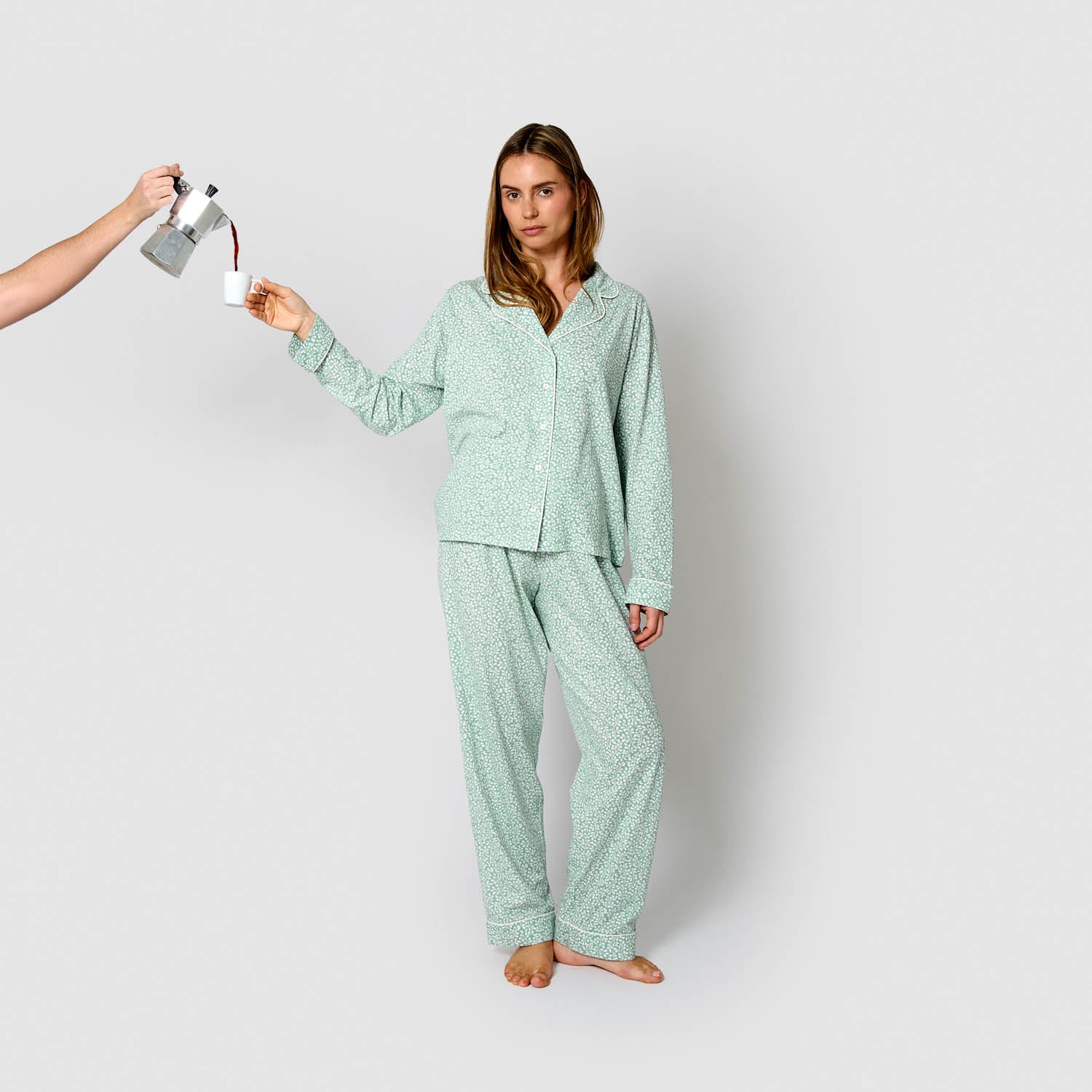 Pijama largo camisero algodón veleta verde tiffany