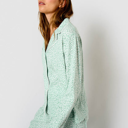 Pijama largo camisero algodón veleta verde tiffany