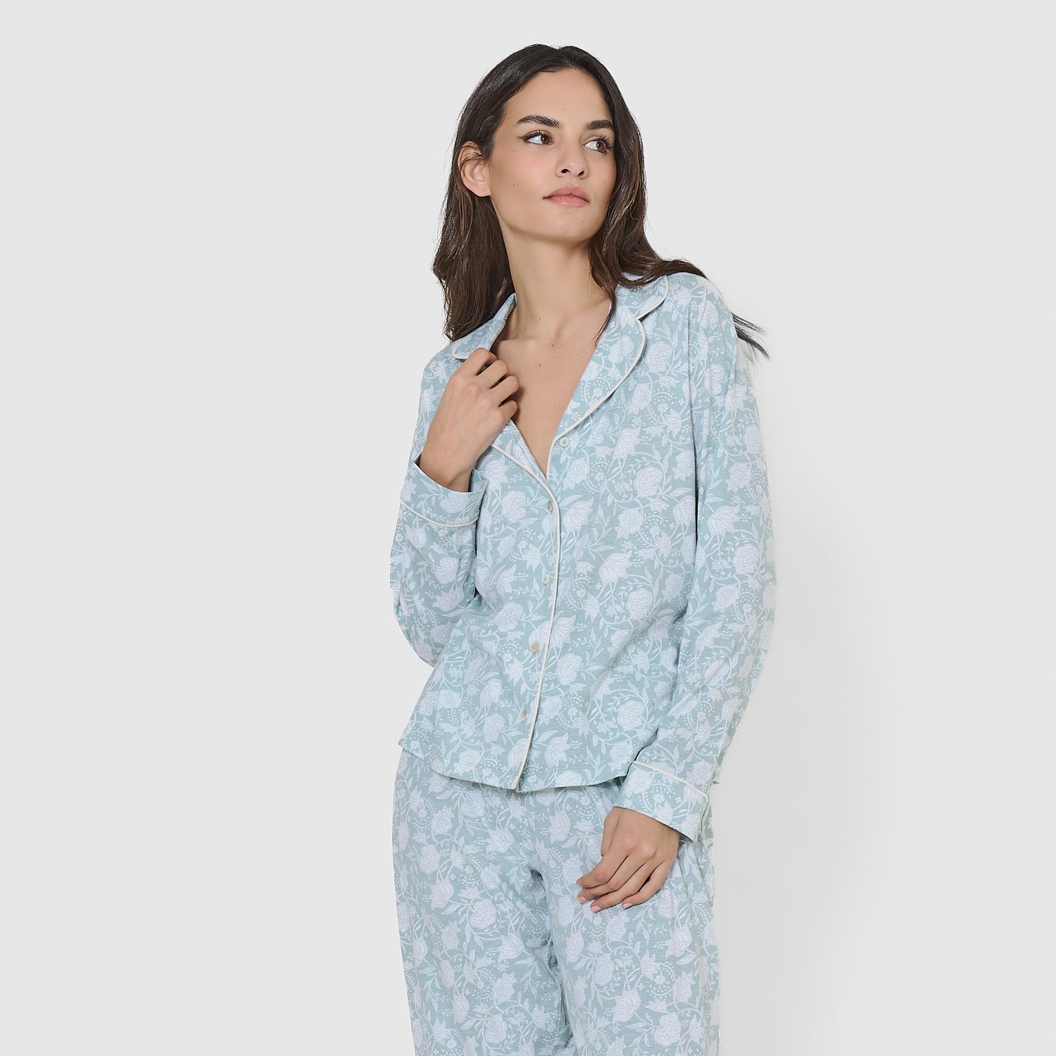 Pijama camisero algodón saba celeste