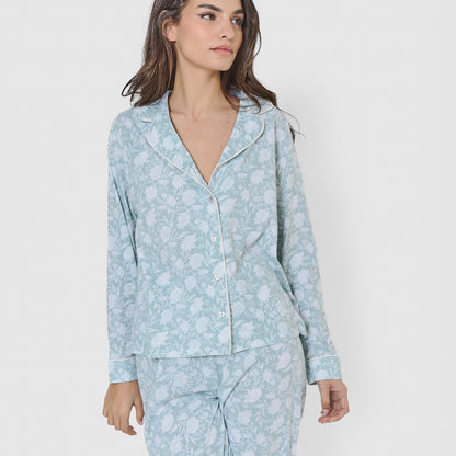 Pijama camisero algodón saba celeste