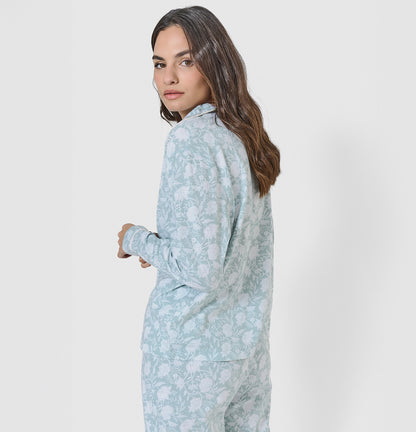 Pijama camisero algodón saba celeste