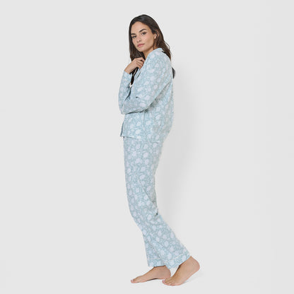 Pijama camisero algodón saba celeste