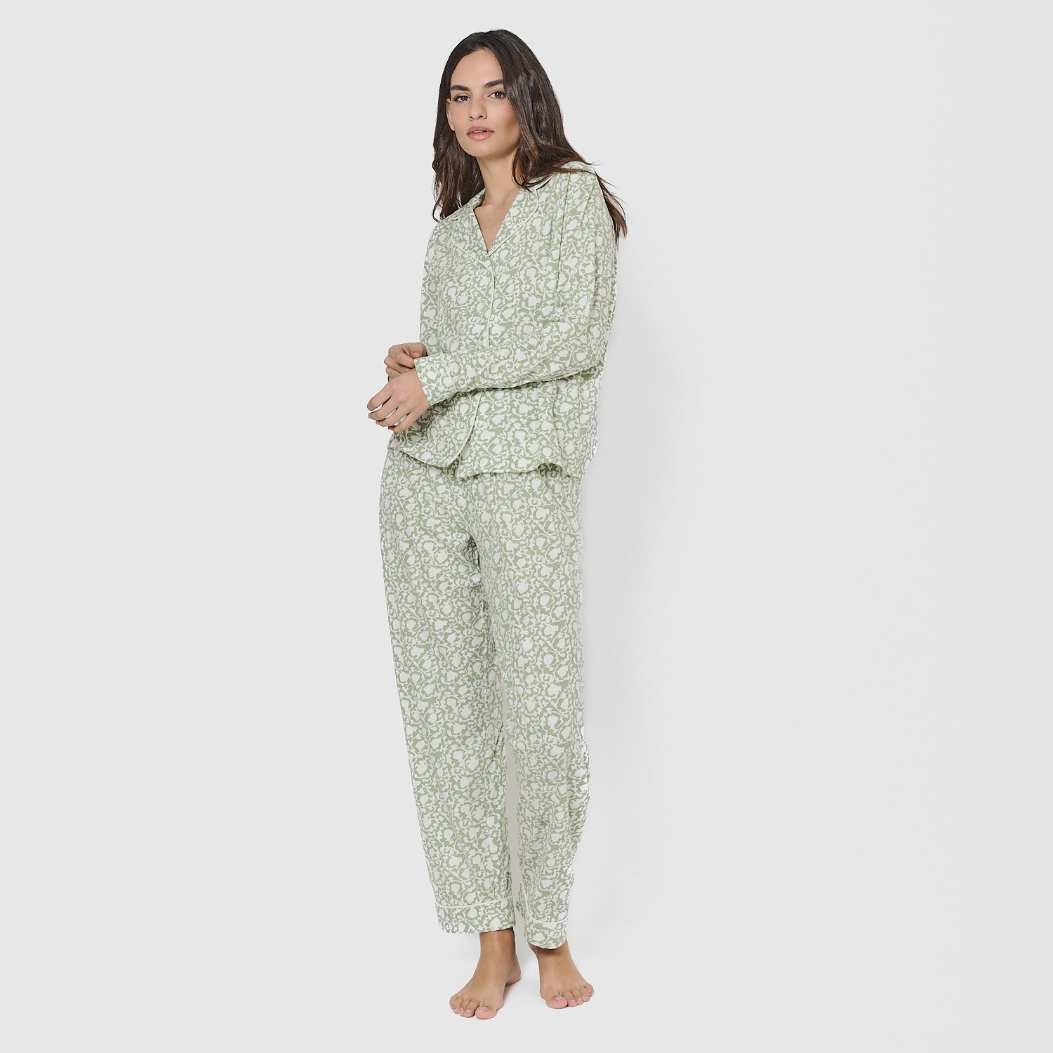 Pijama camisero algodón telma verde