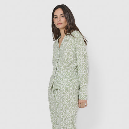 Pijama camisa de algodão verde Telma