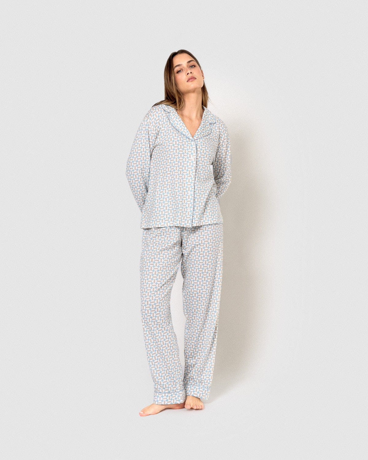 Long cotton shirt-style pajamas indigo