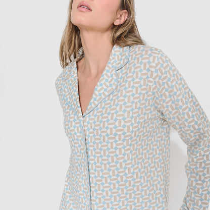 Long cotton shirt-style pajamas indigo