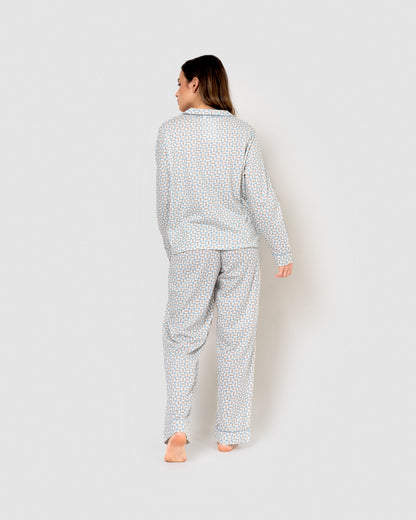 Long cotton shirt-style pajamas indigo