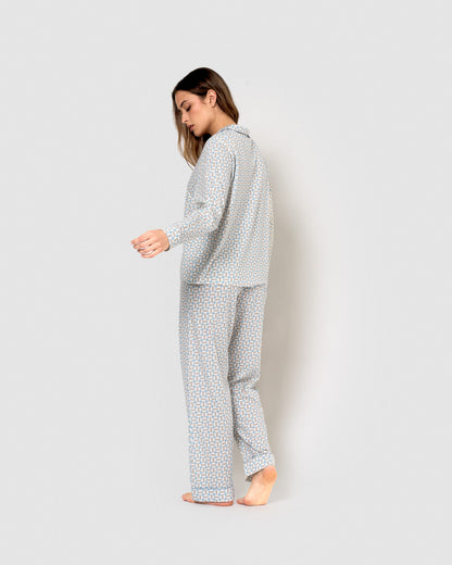 Long cotton shirt-style pajamas indigo