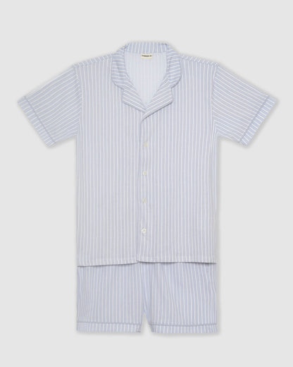 Pigiama corto camicia uomo cotone a righe Ferdinand azzurro