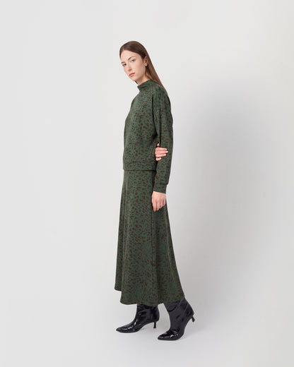 Falda midi viscosa evasé soft velia verde