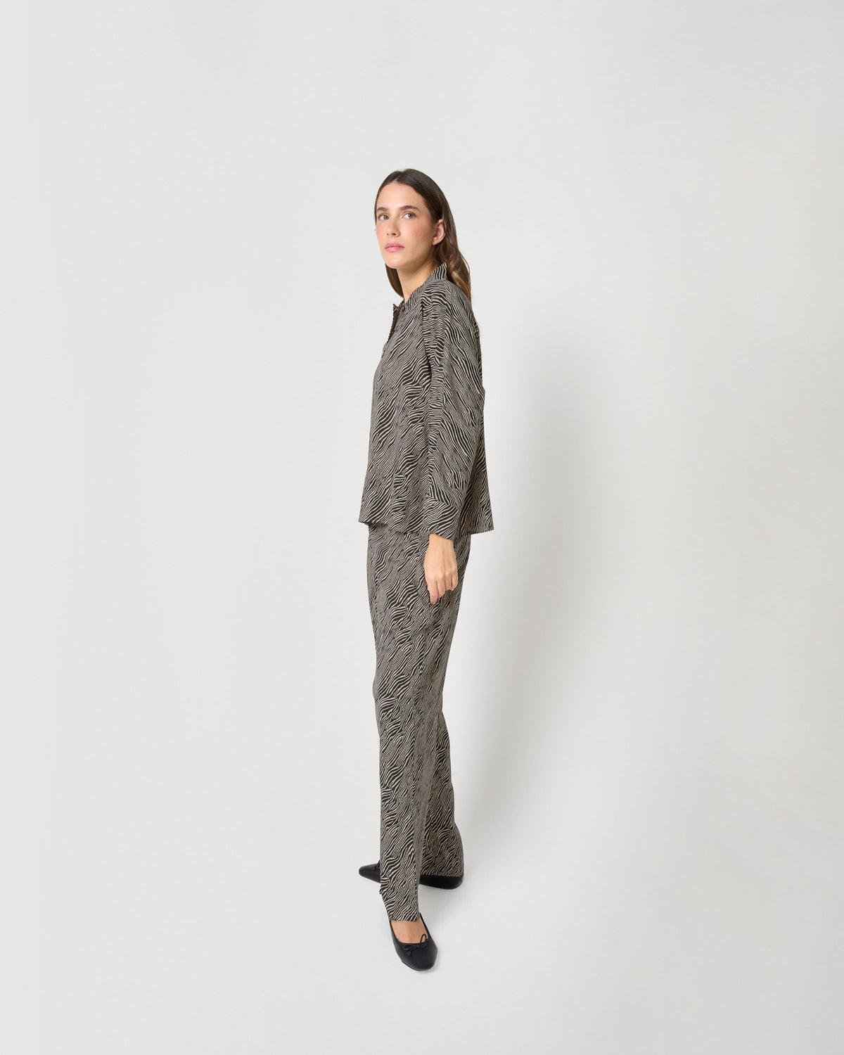 Ensemble blouse pantalon viscose drus beige noir