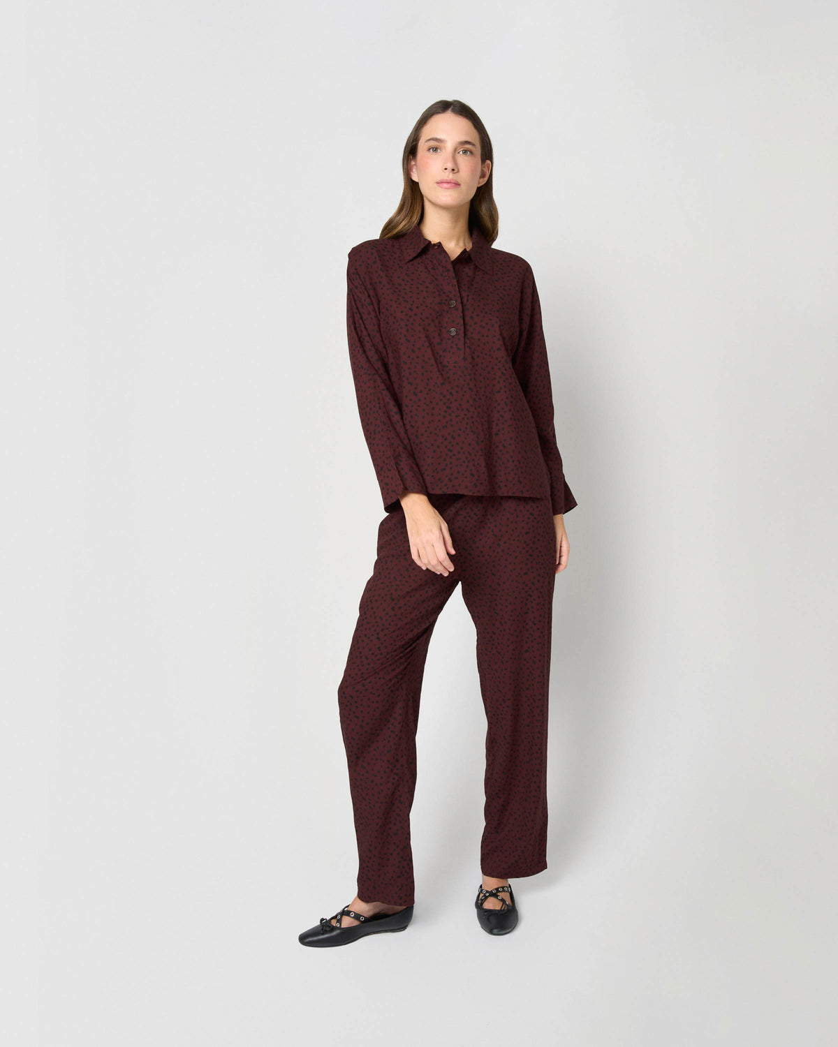 Ensemble blouse pantalon viscose grida bordeaux
