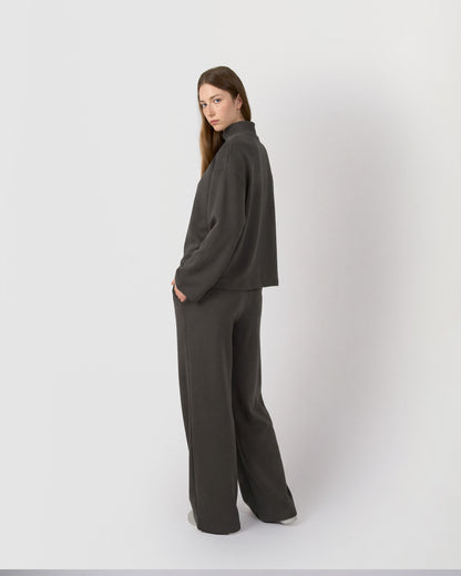 Pantalón largo fluido liso gris marengo