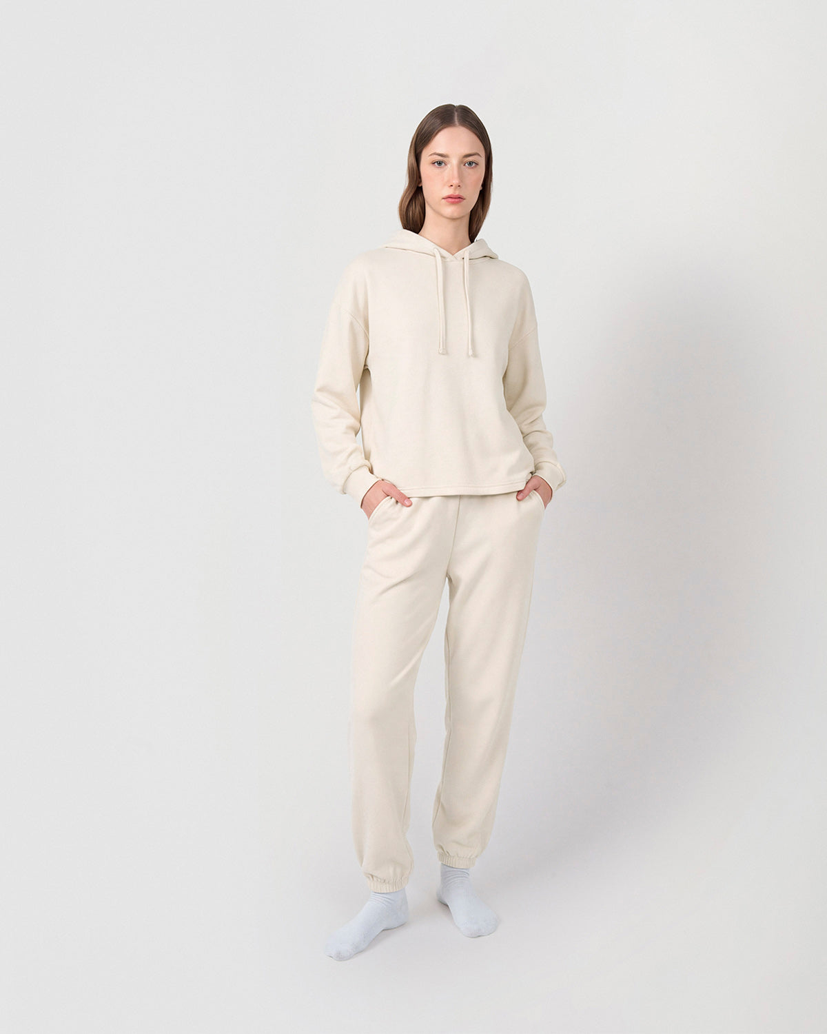 Felpa con cappuccio in stile modal da donna bianco naturale