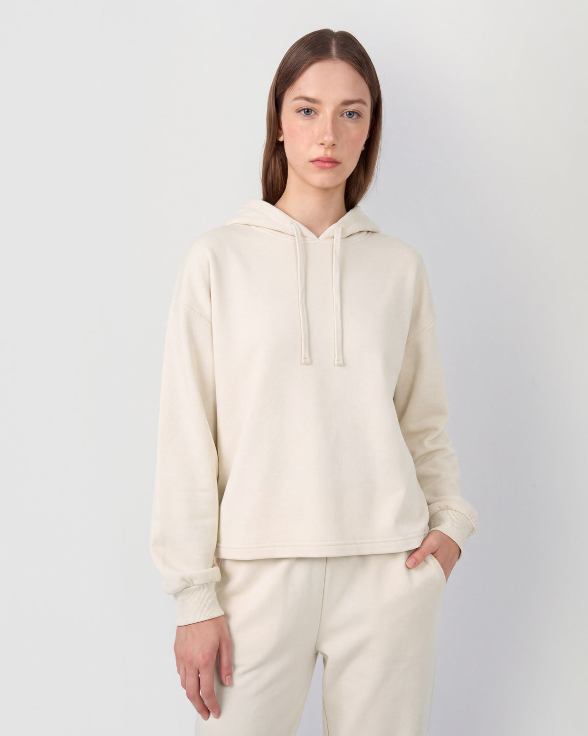 Felpa con cappuccio in stile modal da donna bianco naturale