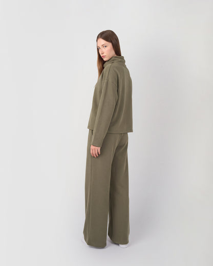 Set pantalón pinza sudadera drapeada verde cacería