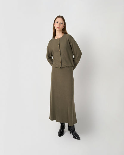 Set rebeca falda evasé canalé liso verde
